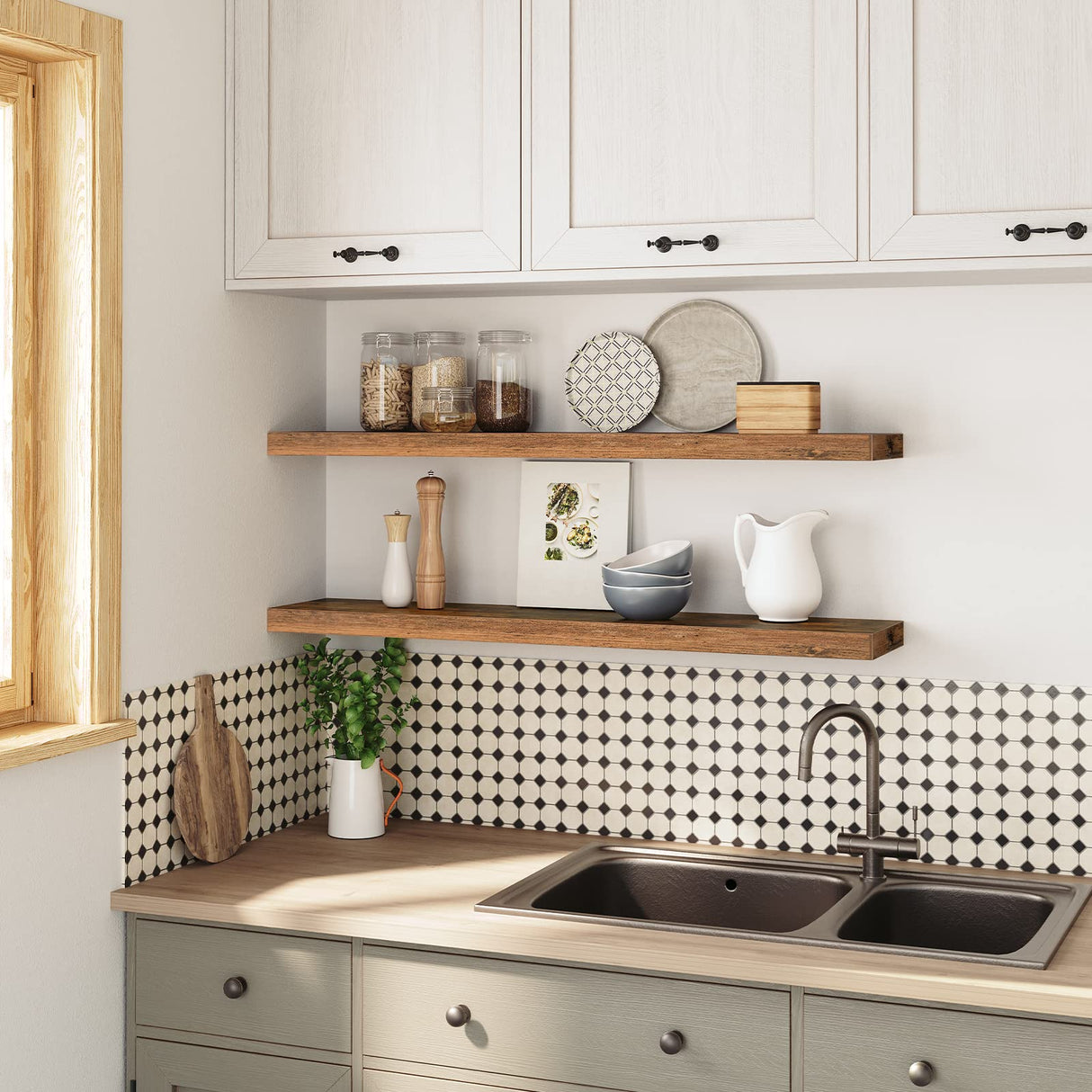 Floating Shelves, Wall Shelf Set of 2, Hanging Shelves with Invisible Brackets