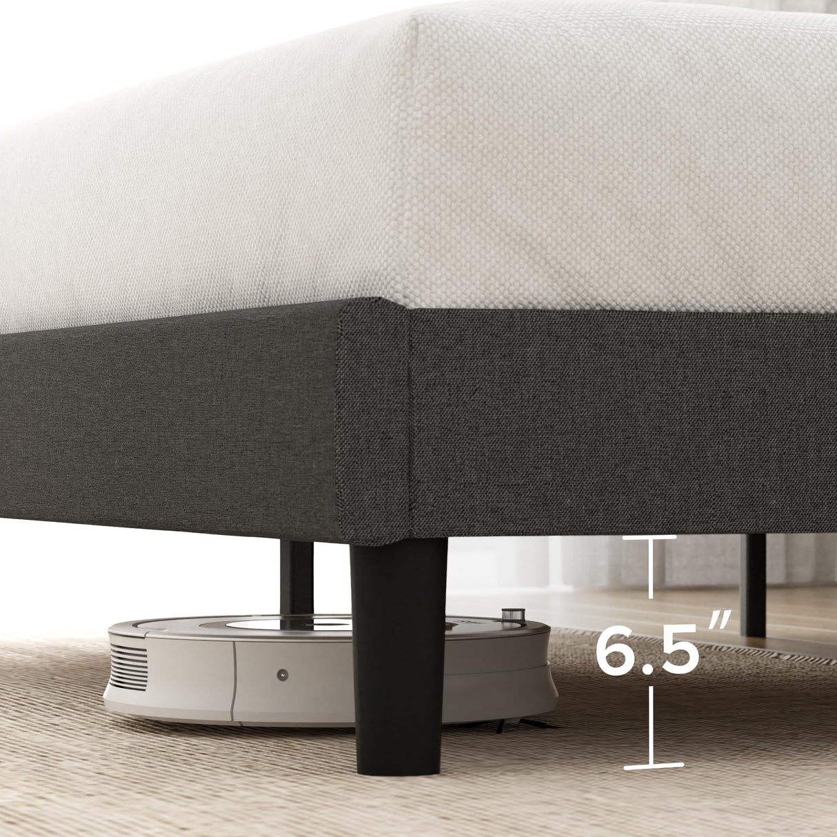 ZBed Frame with Asymmetric Headboard, Durable Wooden Slats, Sturdy Framework, Noise Free Sleep, No Box Spring Needed, Easy Assembly, Eco Friendly Packaging, Dark Grey