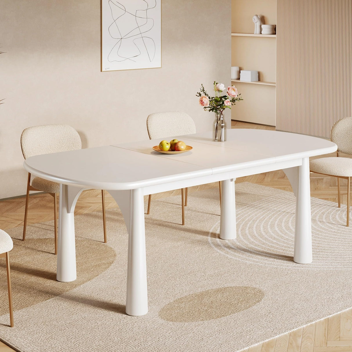 Oval Dining Table for 4-6 People, 63" Modern Wooden Kitchen Table