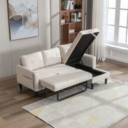 Sofa Bed with Reversible Chaise Longue, Beige Modern L-Shaped Couch