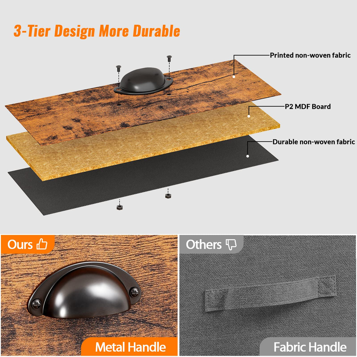 Nightstands Set of 2, Industrial End Table with Fabric Drawer and Storage Shelf