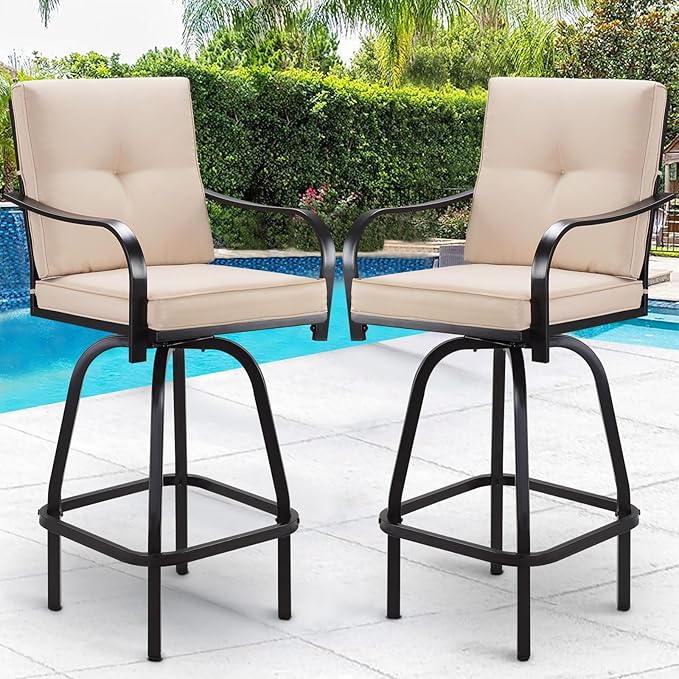Patio Swivel Bar Stools Set of 4, Outdoor Bar Height Patio Swivel Chairs