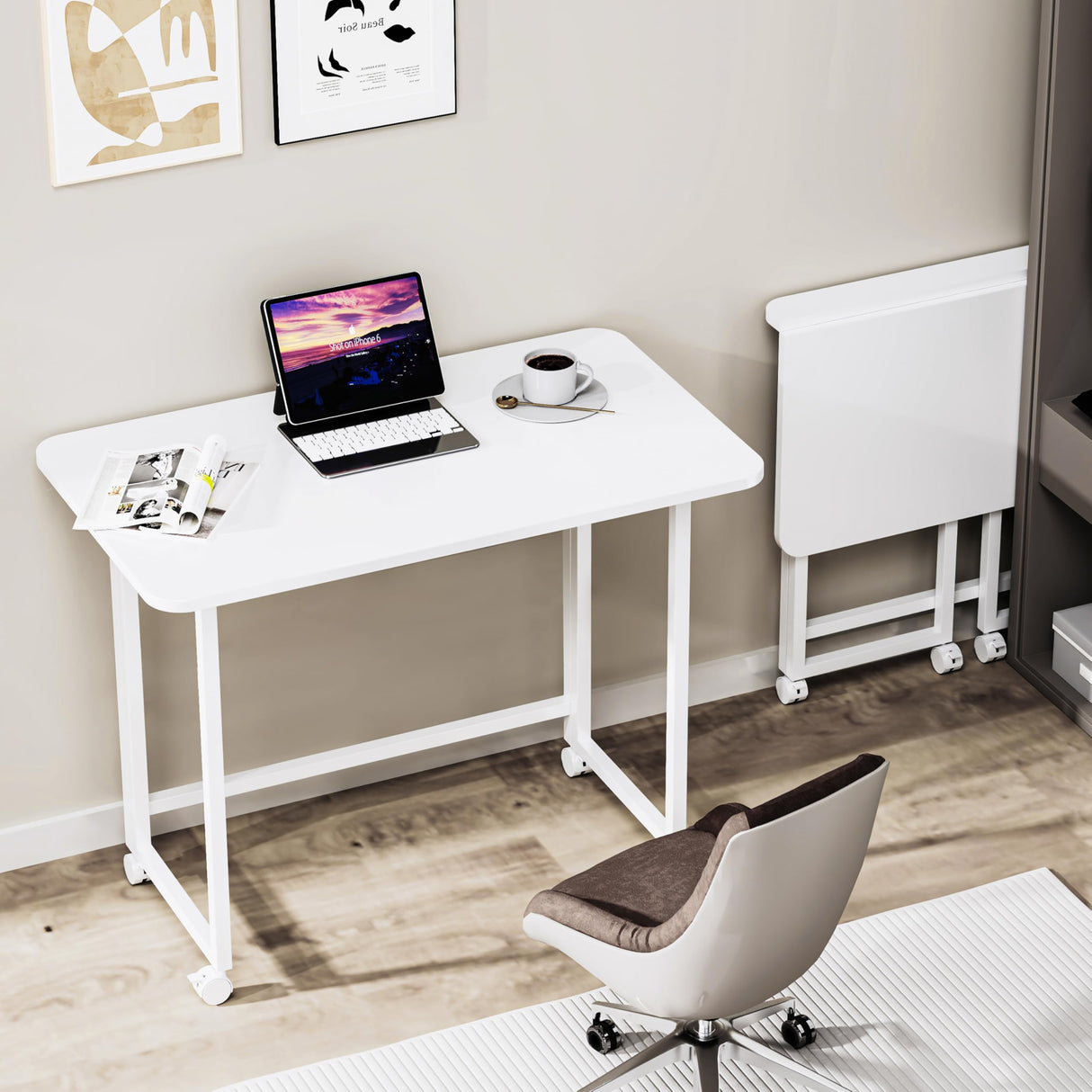 Folding Desk,Not Require Assembly,Small Foldable Desk 31.5" for Small Spaces