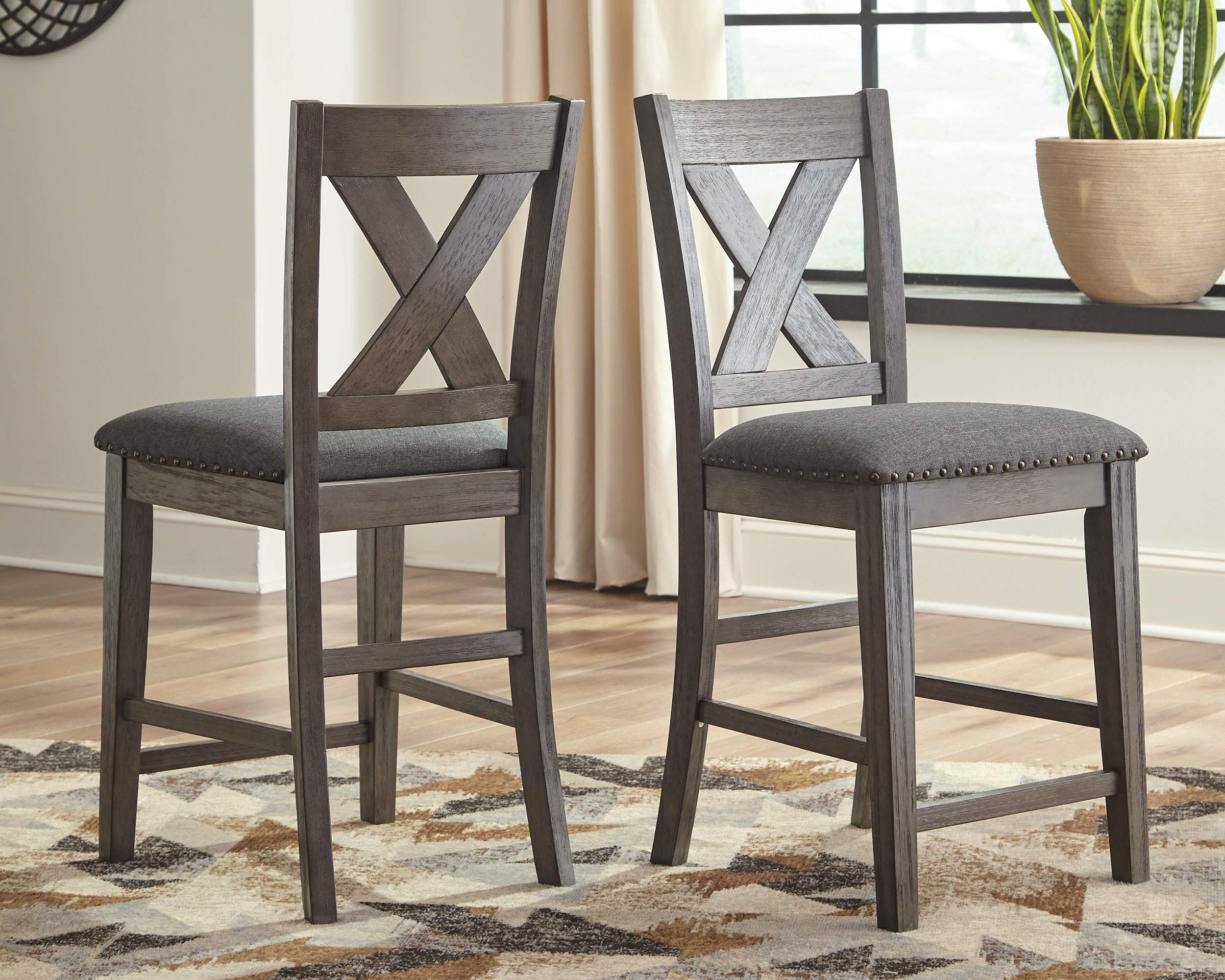 Caitbrook Rustic 24.63" Counter Height Upholstered Barstool, Set of 2, Gray