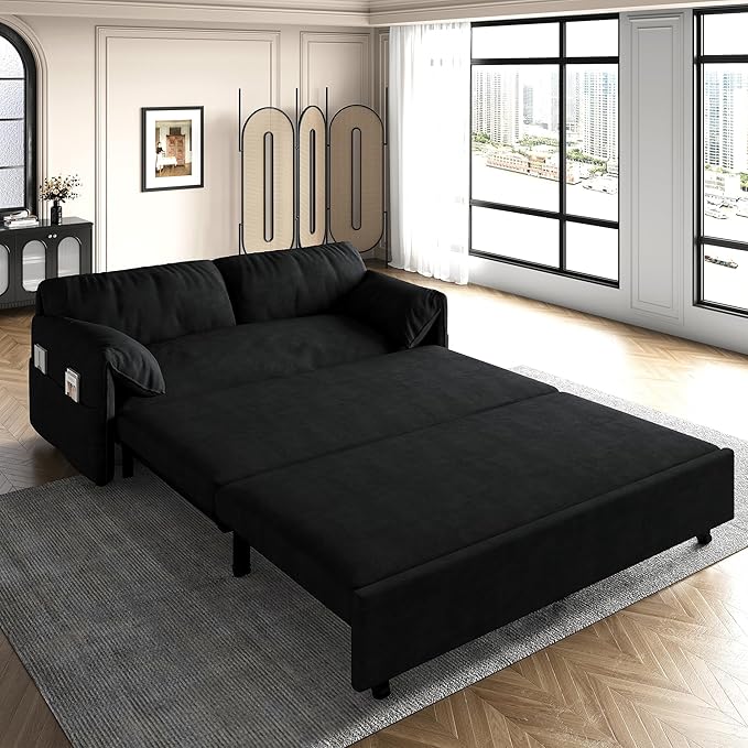 74.8” Queen Pull Out Sofa Bed, Luxury Velvet Convertible Sleeper Sofa