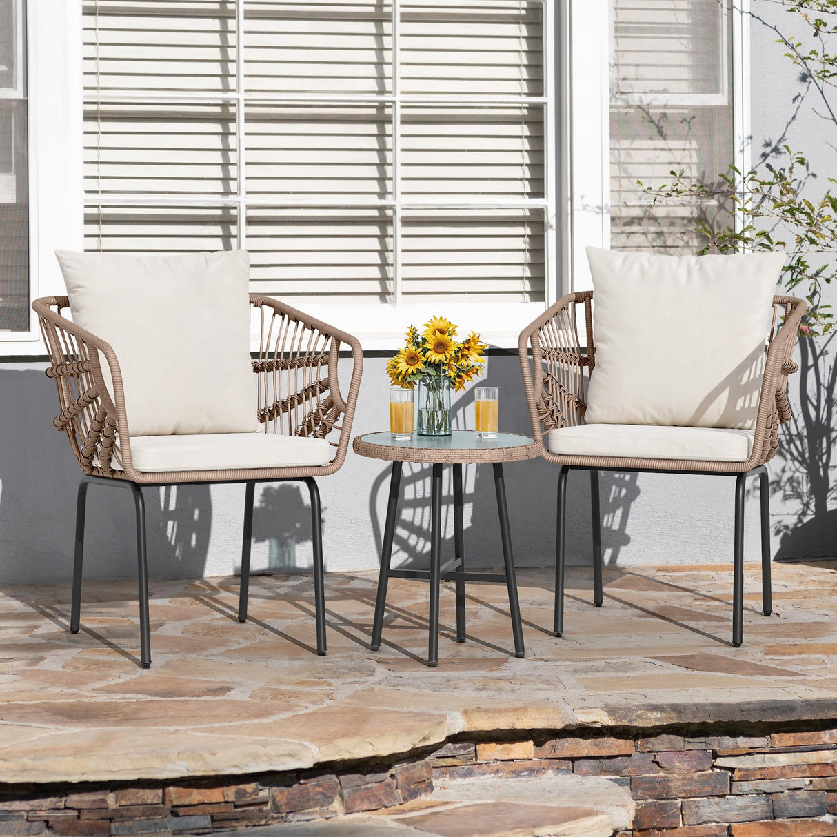 3-Piece Outdoor Wicker Patio Conversation Bistro Set