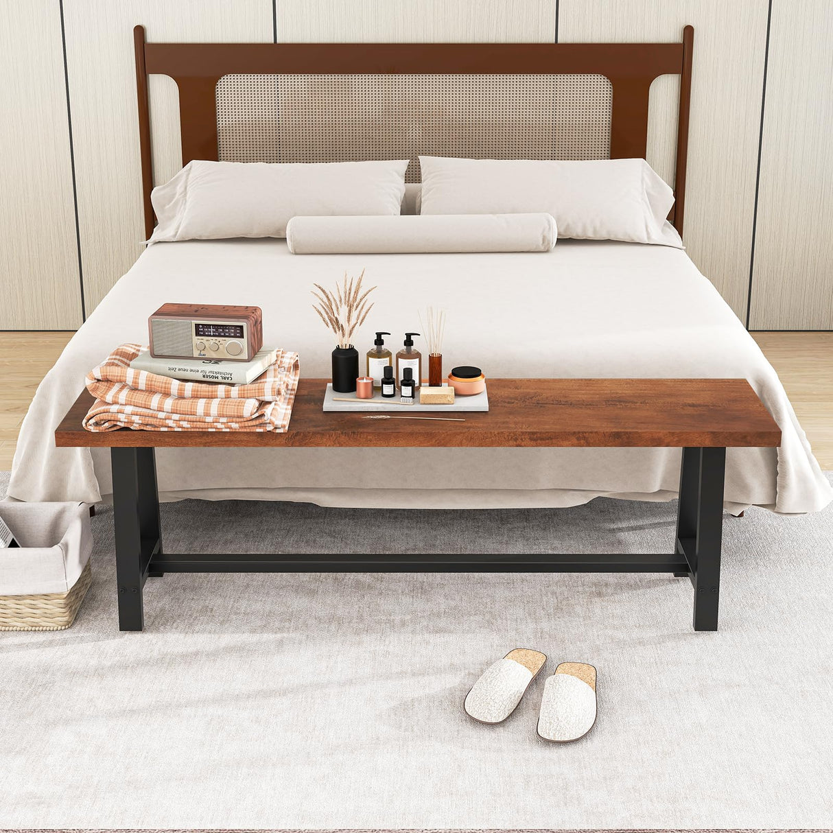 60” Wood Dining Bench, 3 Person Entryway Shoe Bench