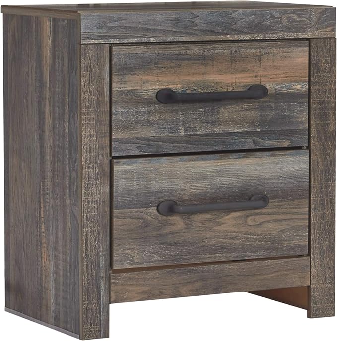 Cambeck Farmhouse Industrial 2 Drawer Two Drawer Nightstand with 2 Slim-Profile