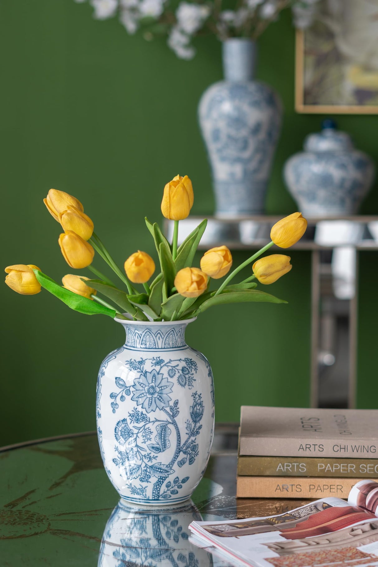 Elegant White Porcelain Vase with Blue Floral Patterns, Decorative Accent Vase