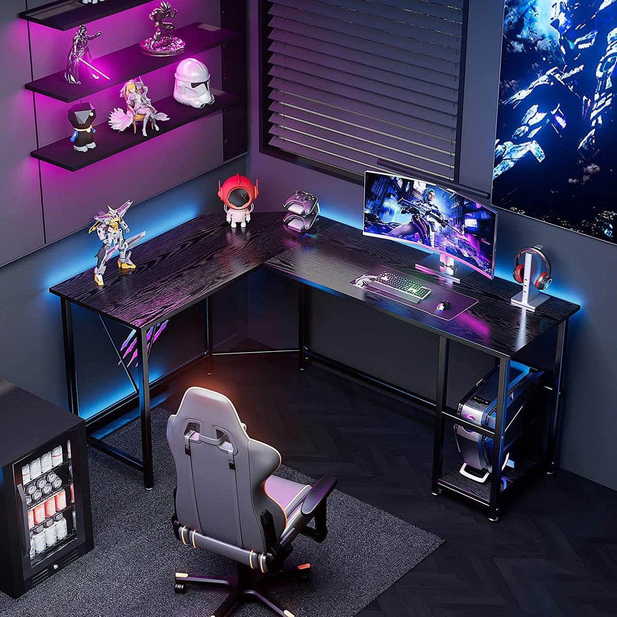 L Shaped Gaming Desk with Storage Shelves, 66 inch Corner Computer Home Office Writing Desk,Modern Large PC Workstation Space Saving, Easy Assembly,Black