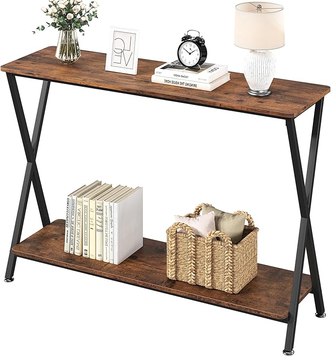 Small Entryway Table, Narrow Hallway Table, 2-Tier Industrial Display Table