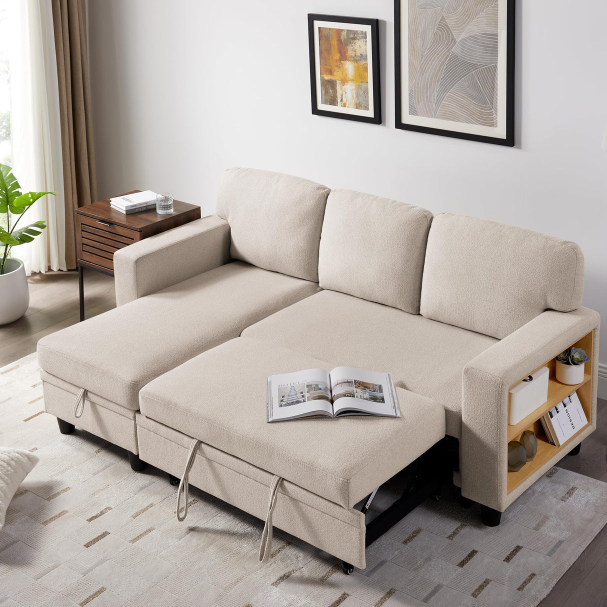 80”Sleeper Sofa Bed,L-Shaped Convertible Sectional Couch Bed