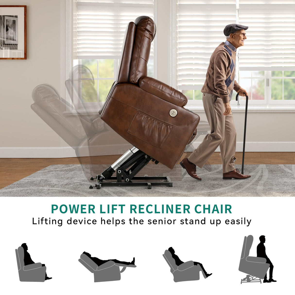 LiftEase Power Lift Recliner Chair with Massage, Heat, USB & Cup Holders