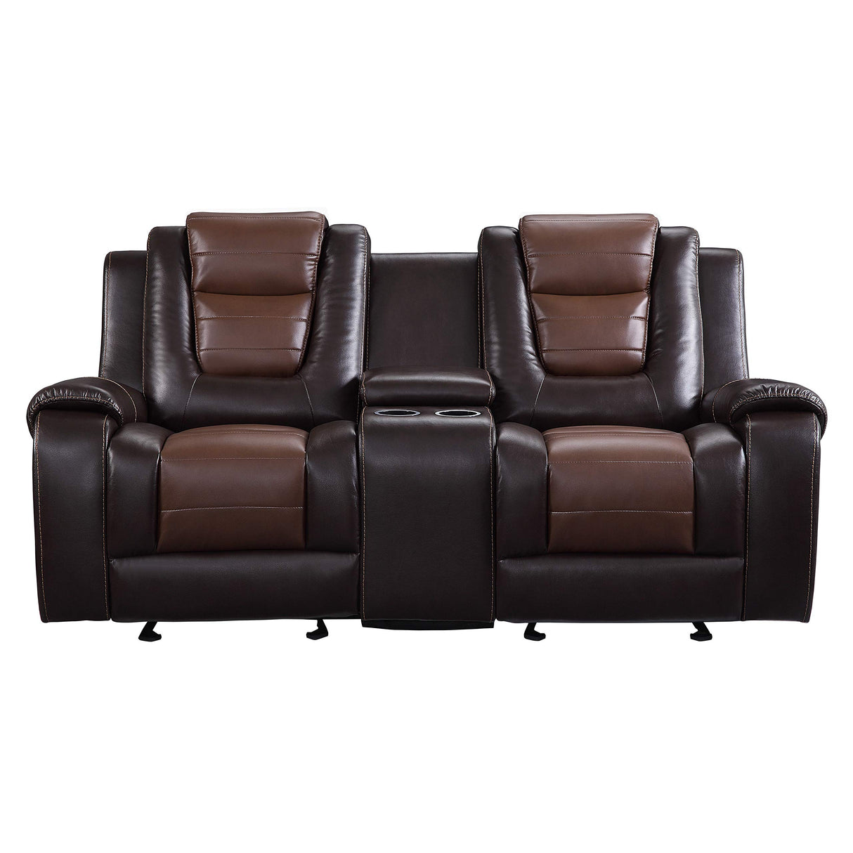 Manual Double Glider Reclining Loveseat, Two-Tone Brown