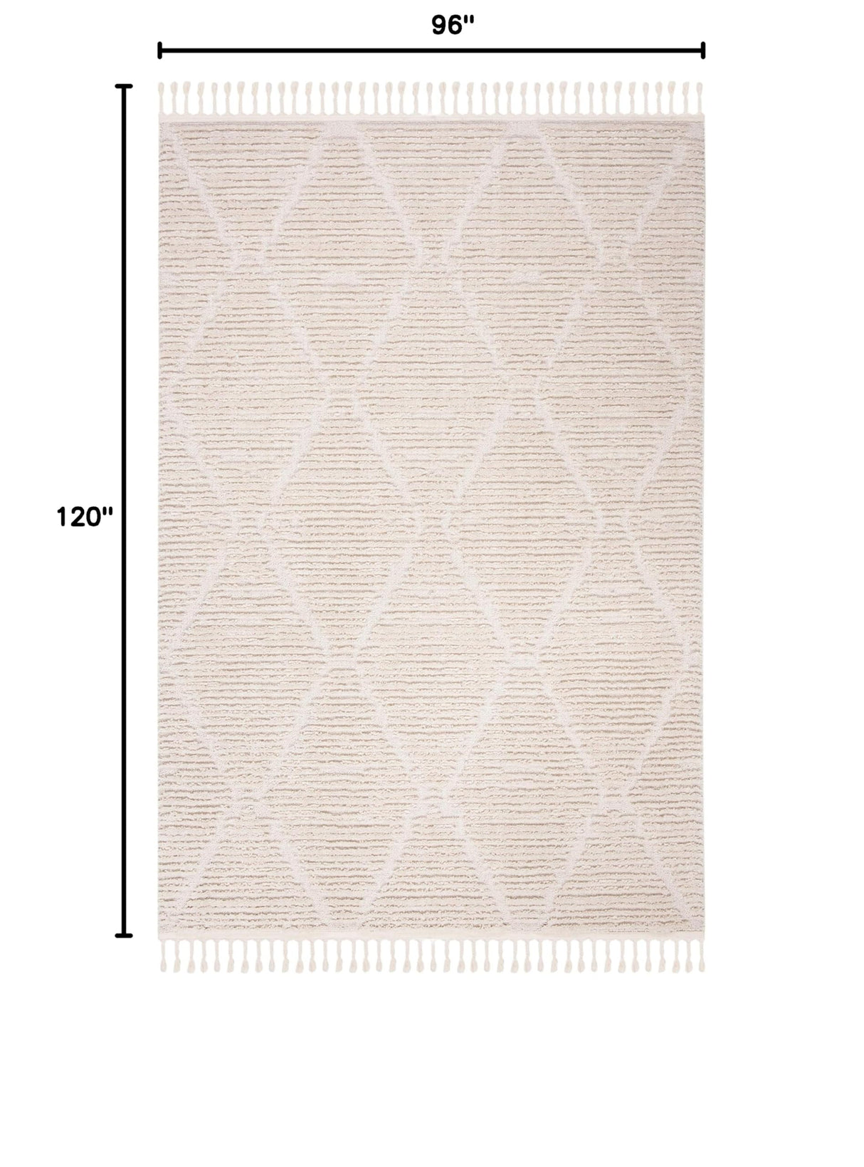 Marrakech 8x10 Area Rug - Beige Moroccan Boho Tribal Design with Tassels