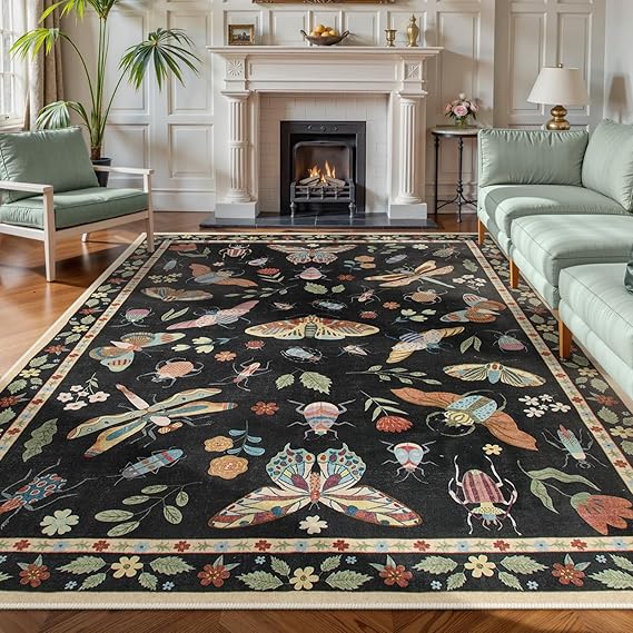 Insect Washable Area Rug 8x10 - Soft Non-Slip Bedroom Carpet