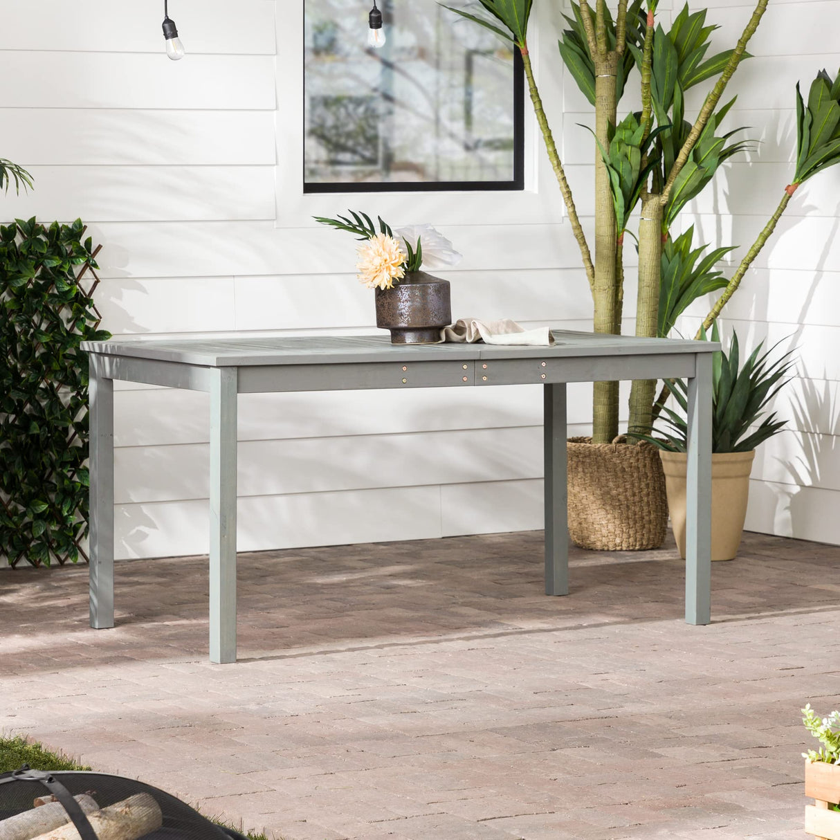 Contemporary Acacia Wood Outdoor Dining Table - Grey Wash, 60" Length