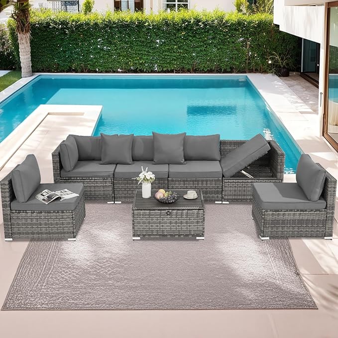 7 Piece Outdoor Sectional Furniture Patio Furniture Set