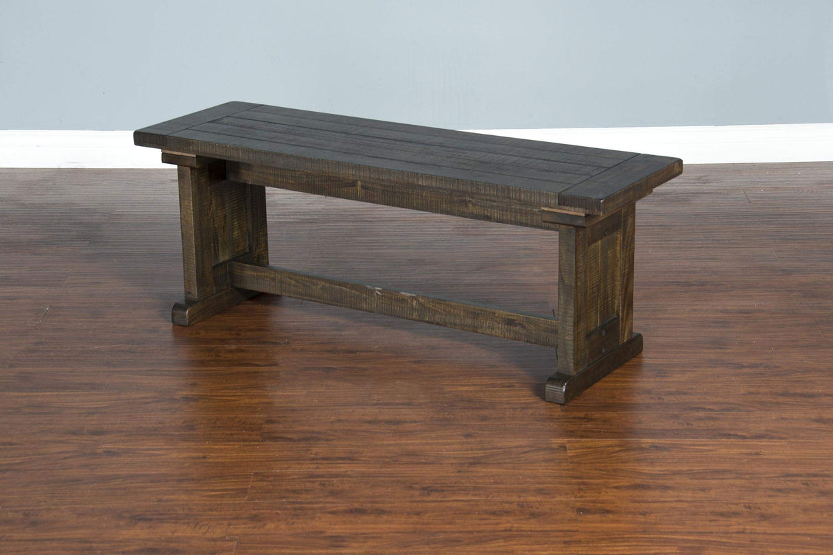 Carriage House Farmhouse Wood Side Bench in Off White Dark Brown (Tobacco Leaf)