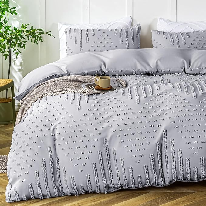 Boho Duvet Cover Set, 3 Pieces Tufted Comforter Set for All Season, Textured Duvet Cover