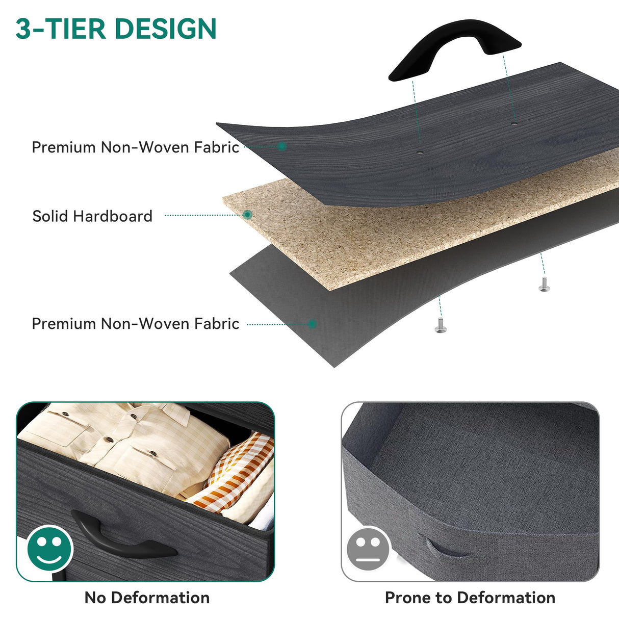 Dresser for Bedroom, Tall Dresser with 8 Drawers, Storage Tower with Fabric Bins,