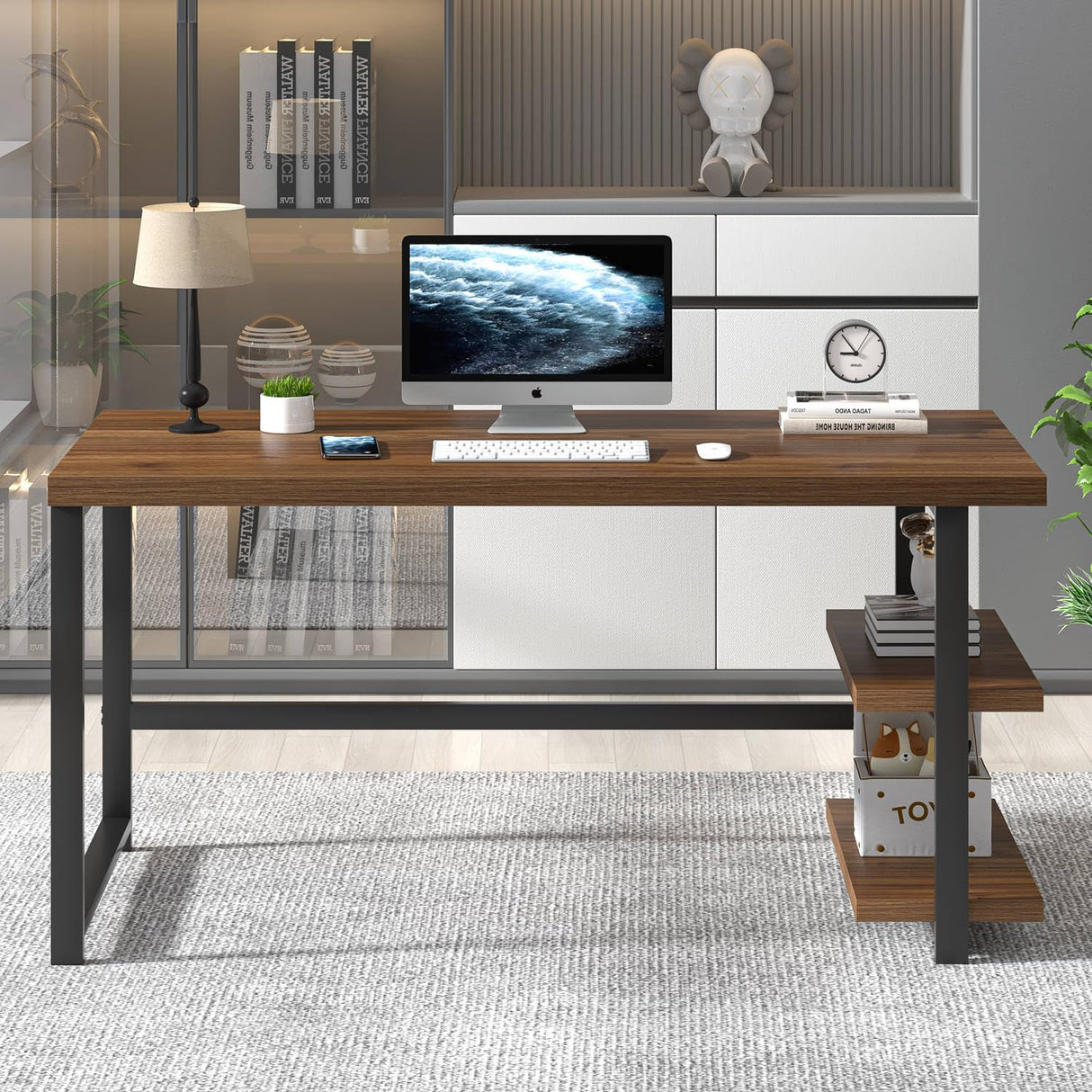 Modern Computer Desk, Wood Home Office Desk, Study Writing Gaming Table Workstation