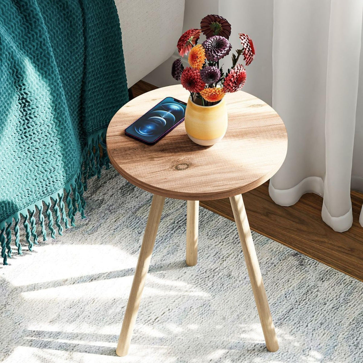 Small Round Side Tables for Living Room, Minimalist Circle Accent End Table Small Spaces