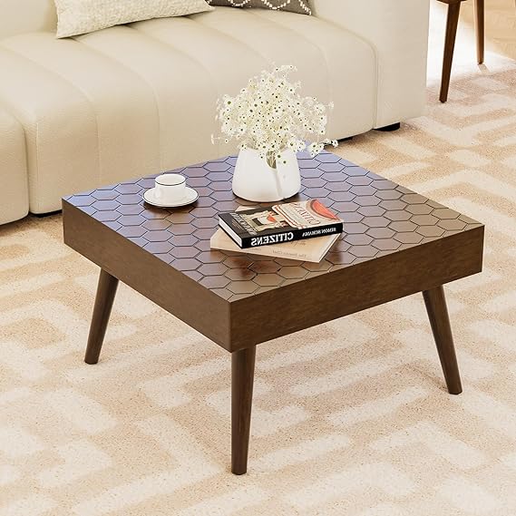 Round Coffee Table Set w Honeycomb Pattern Tabletop