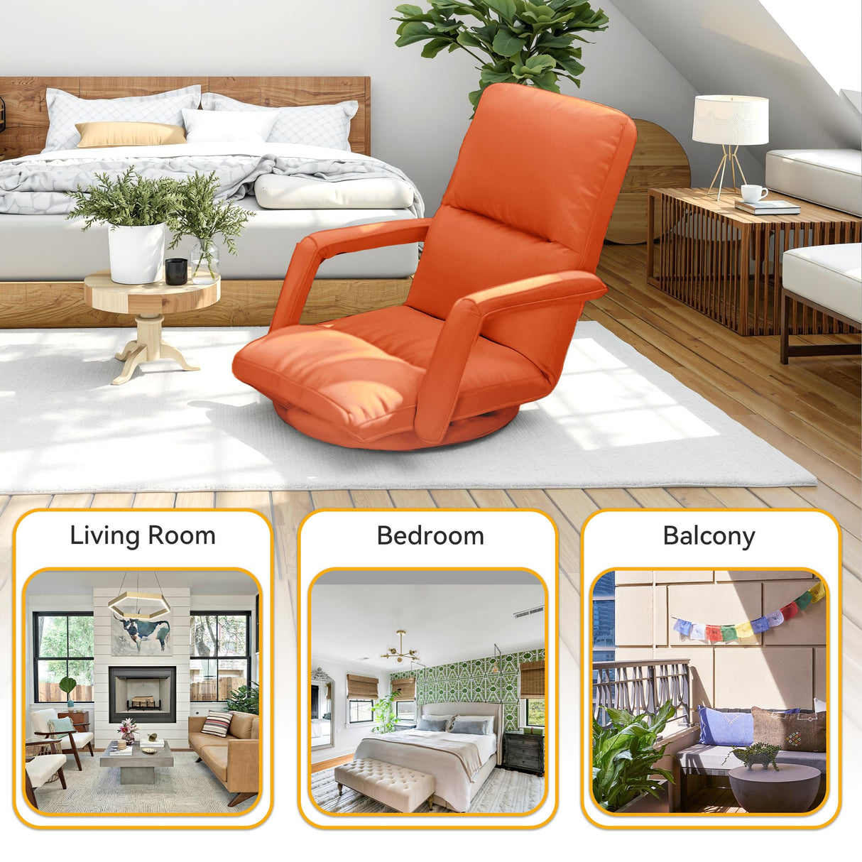 360° Swivel Floor Gaming Chair with Adjustable Backrest