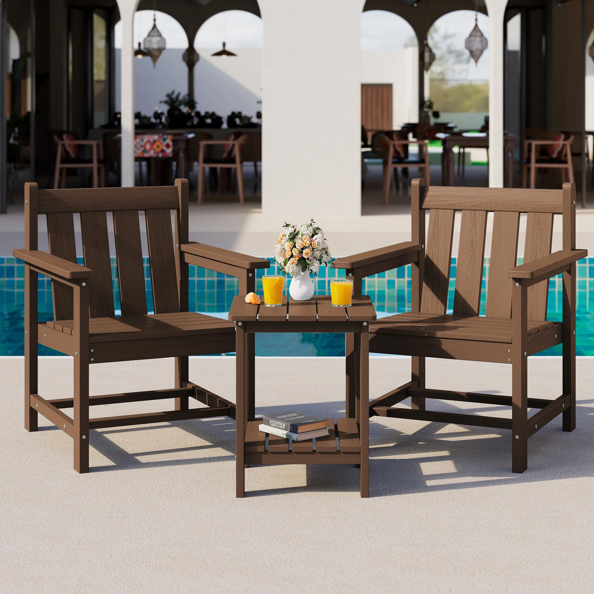 3 Pieces Patio Bistro Set, All Weather Adirondack Chair Set with Side Table