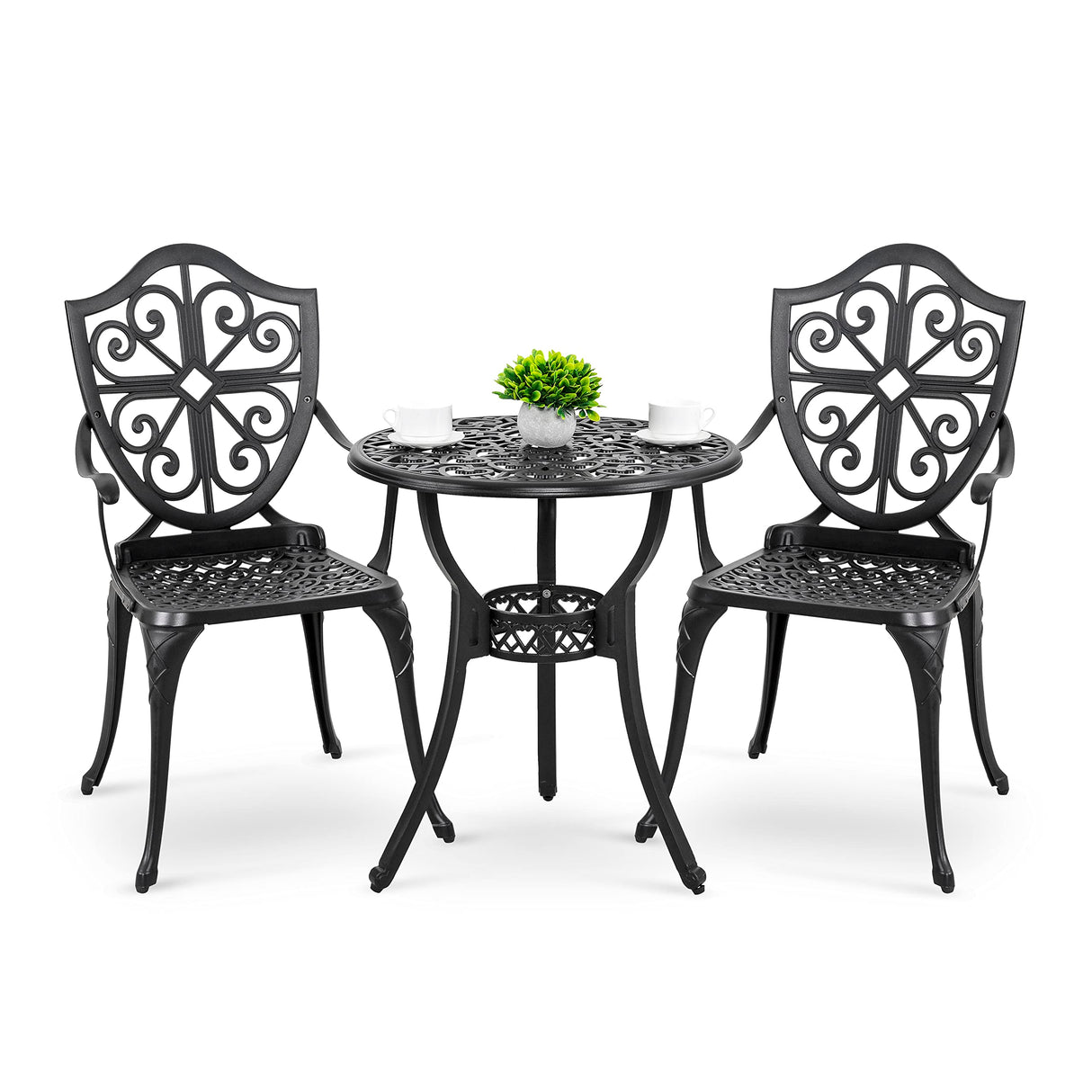 Bistro Set 3 Piece Outdoor, Cast Aluminum Patio Bistro Sets with Umbrella Hole