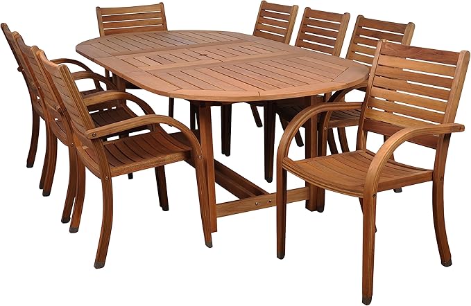Arizona 9 Piece Oval Outdoor Dining Set | Eucalyptus Wood | Durable and Ideal for