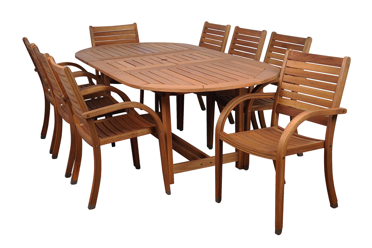 Arizona 9 Piece Oval Outdoor Dining Set | Eucalyptus Wood | Durable and Ideal for