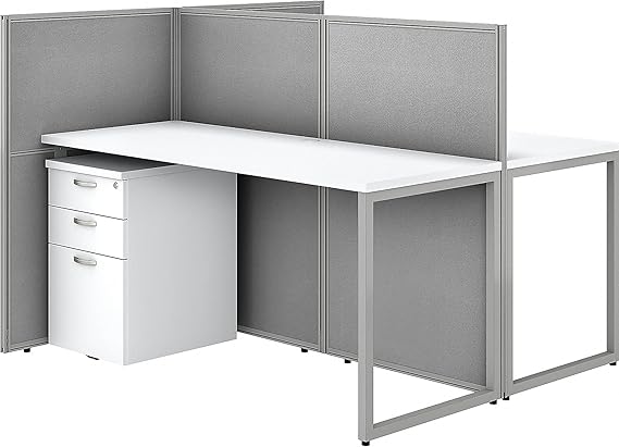 Duo Workstation – 2-Person Cubicle Desk with File Cabinets & Privacy Panels