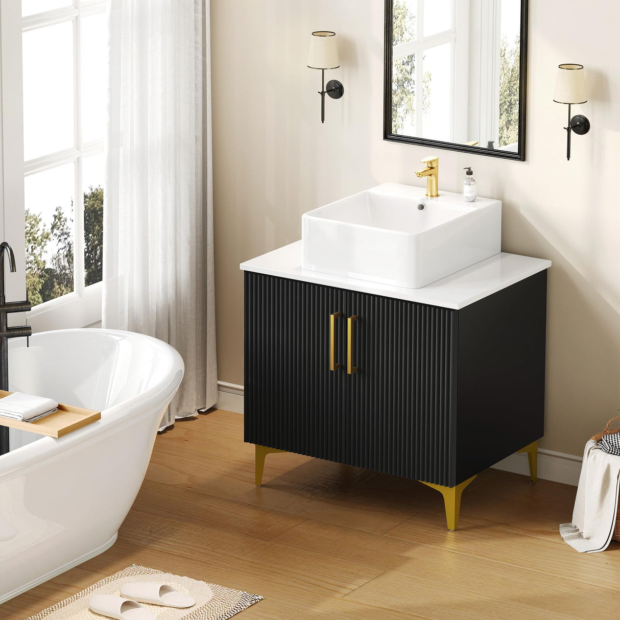 30 Inch Bathroom Vanity with Vacuum Forming, Freestanding Storage Cabinet Vanity