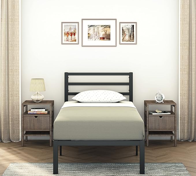CastleBeds Modern Queen Size Black Iron Bed Frame with Headboard Footboard Wrought