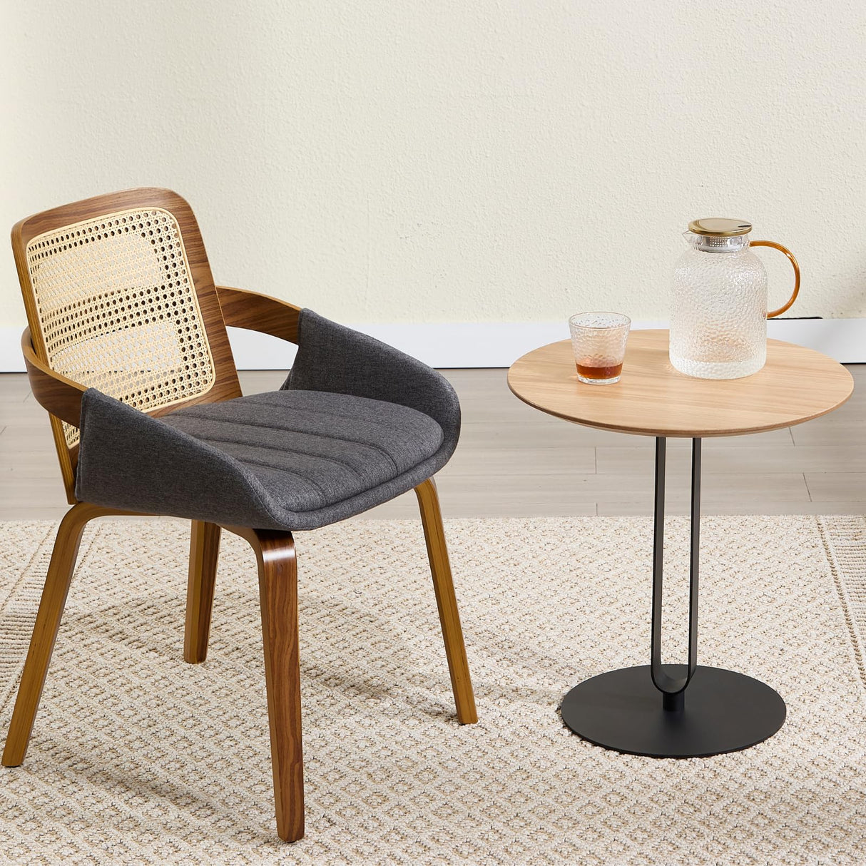 20.5" H Round End Table, Modern Small Coffee Table, Solid Wood Top