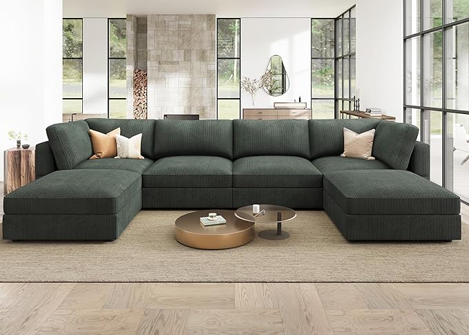 Modular U-Shaped Sectional Sofa with Storage & Adjustable Armrests