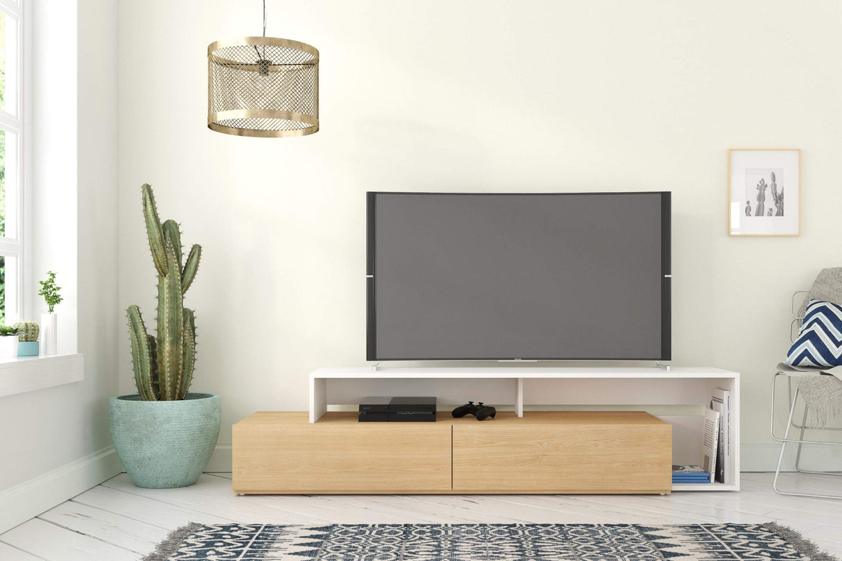 Tonik, Natural Maple & White 72-inch TV Stand, Maple Laminate and White Melamine