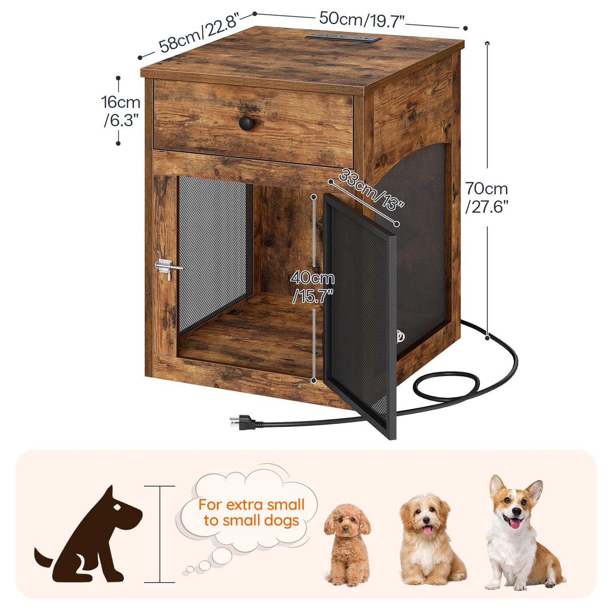 Dog Crate Furniture with Charging Station and Drawer