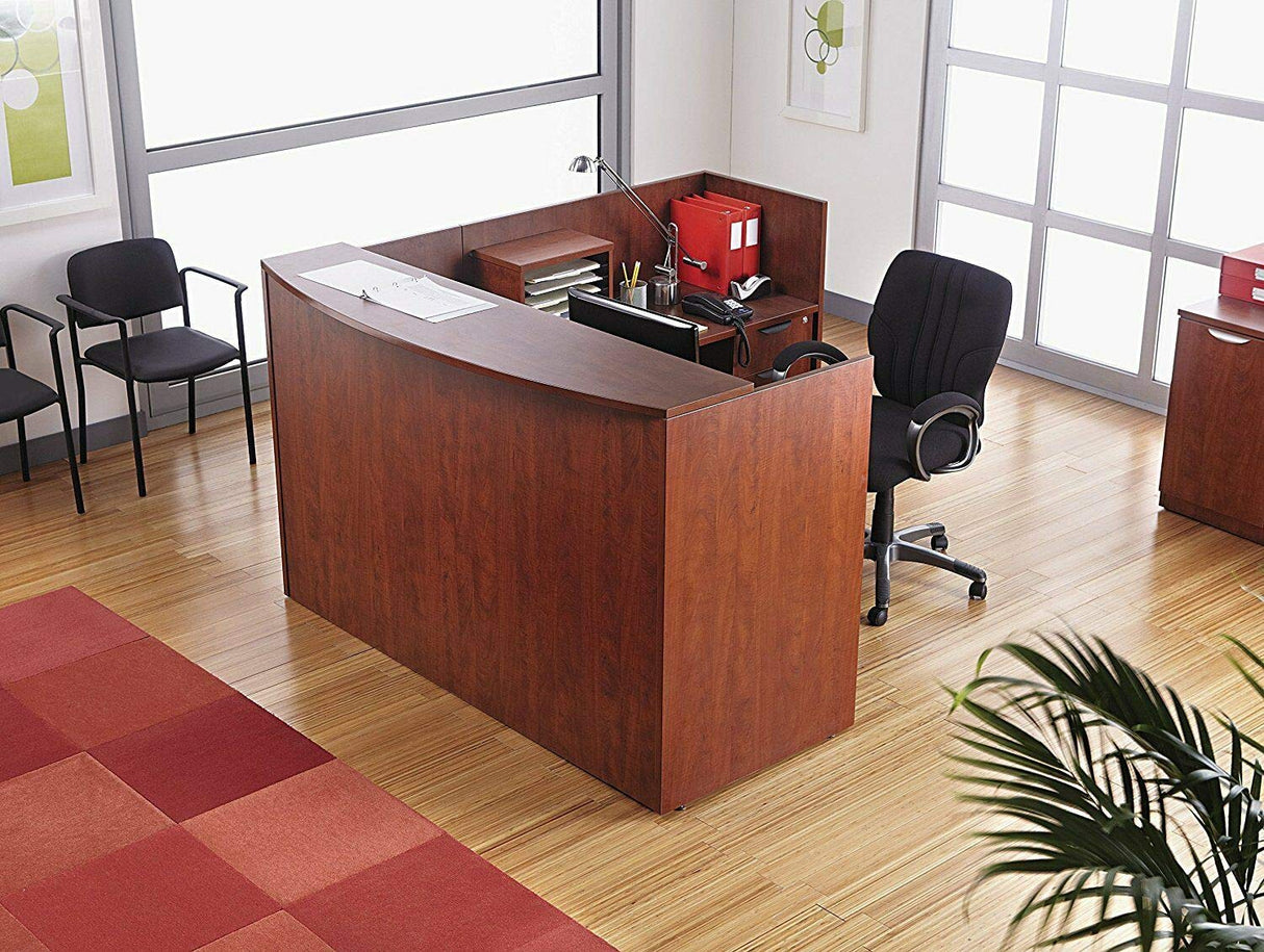 Reversible L Shape Laminate Office Furniture Reception Desk Medium Cherry Finish