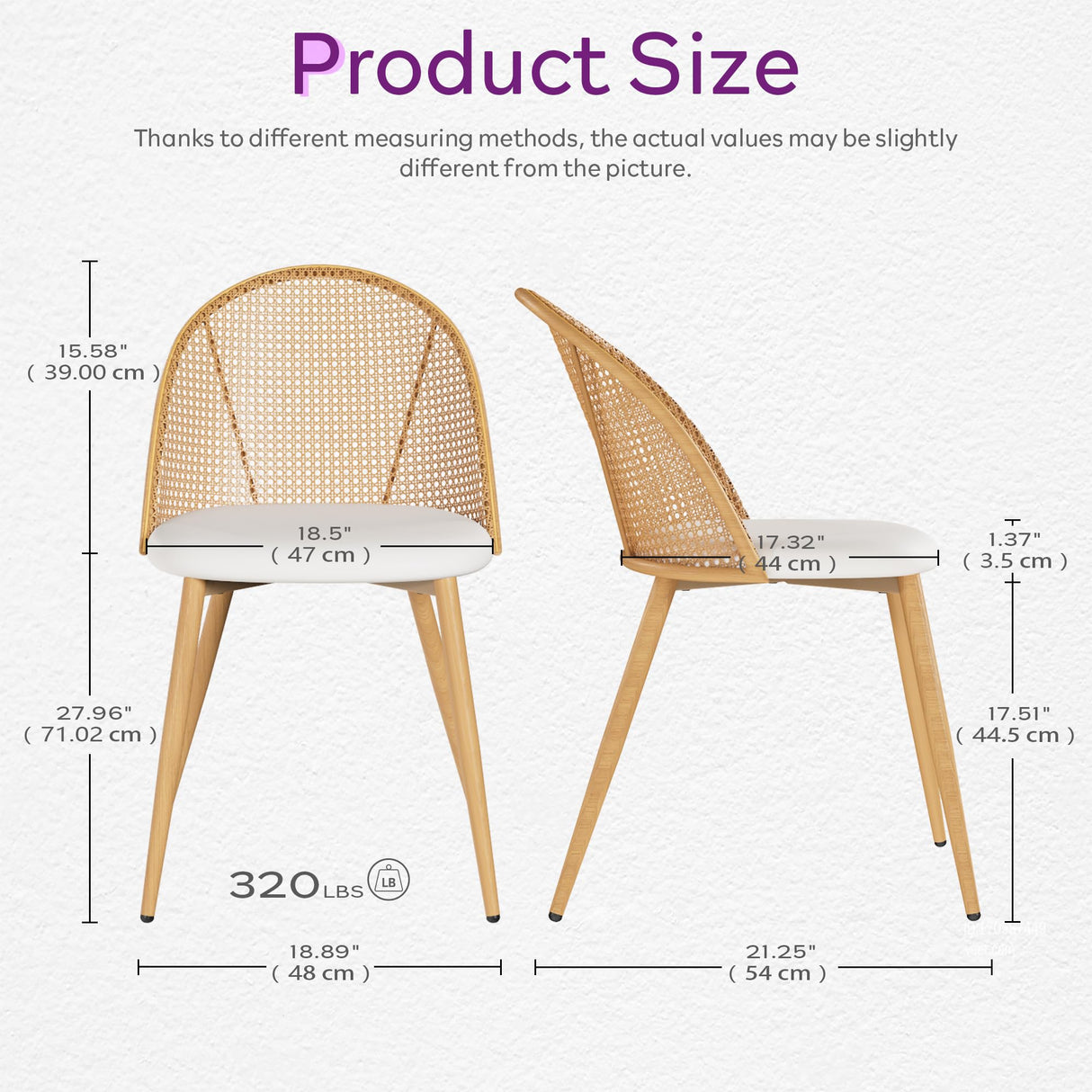 Rattan Dining Chairs Set of 4 with Faux Leather Cushion