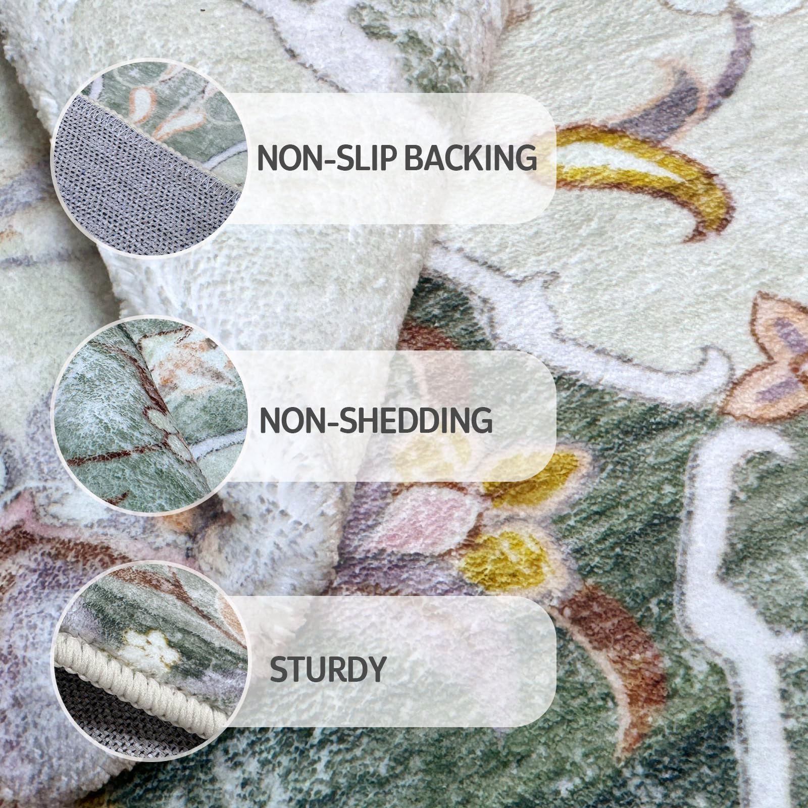 Boho Vintage Area Rugs 5×7 Washable Non-Slip Traditional Green Carpet for Living Room Bedroom Dining Room Farmhouse