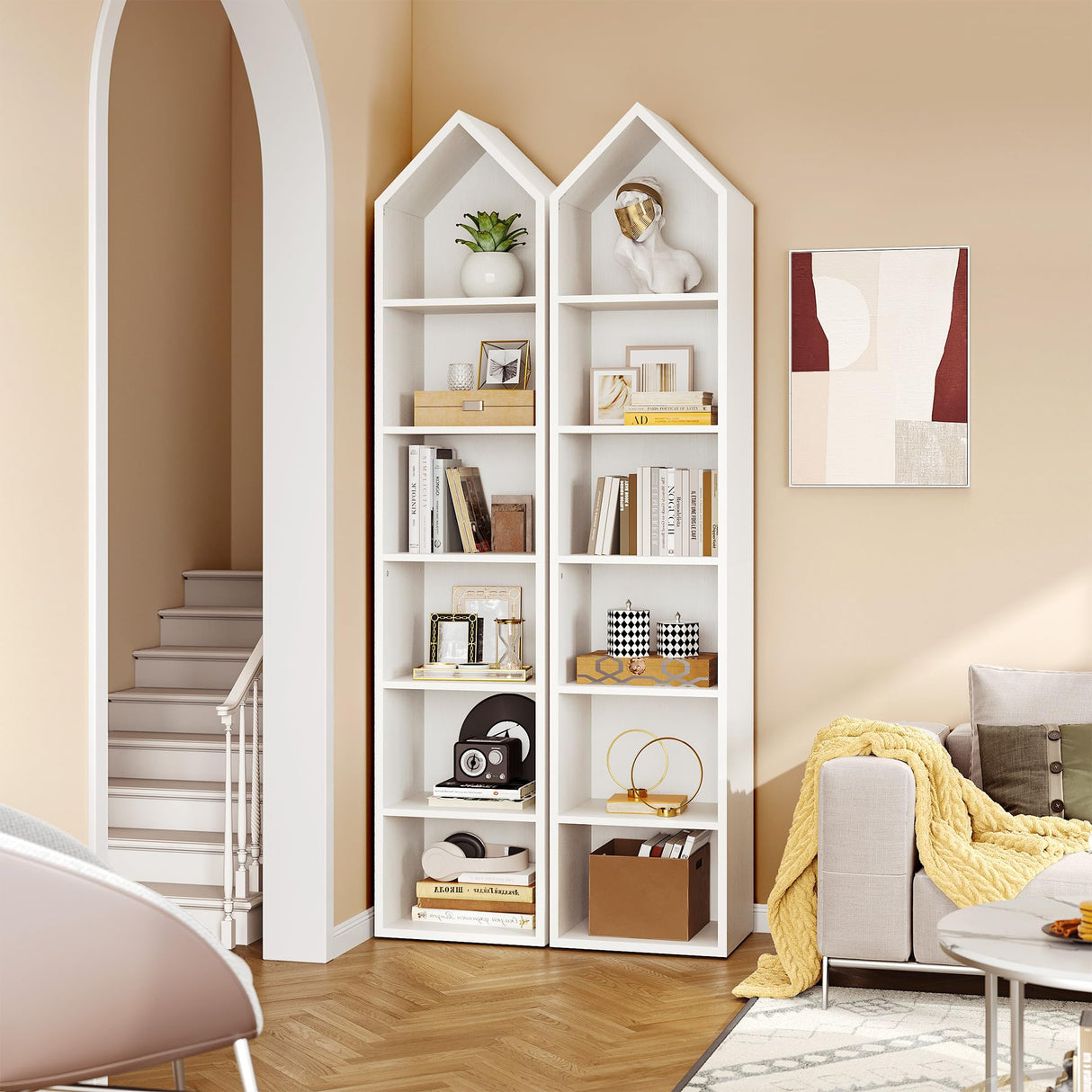 73" Tall Narrow Bookshelf, Modern Open 5 Tier Bookcase, Wooden Shelf Stand for Small