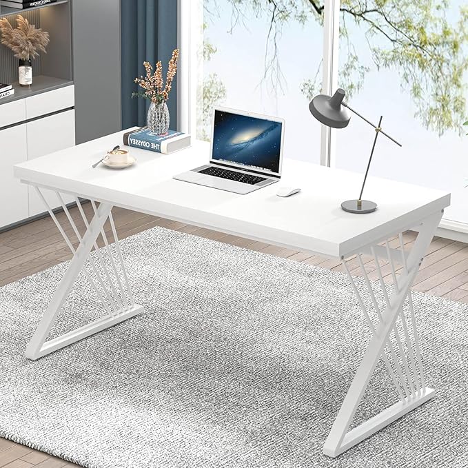 Computer Desk, Modern Home Office Desk, Wood and Metal Study Writing Gaming Table