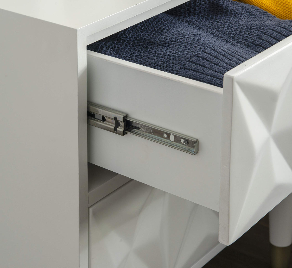 Sheerah Two Drawer Geo Texture White Nightstand