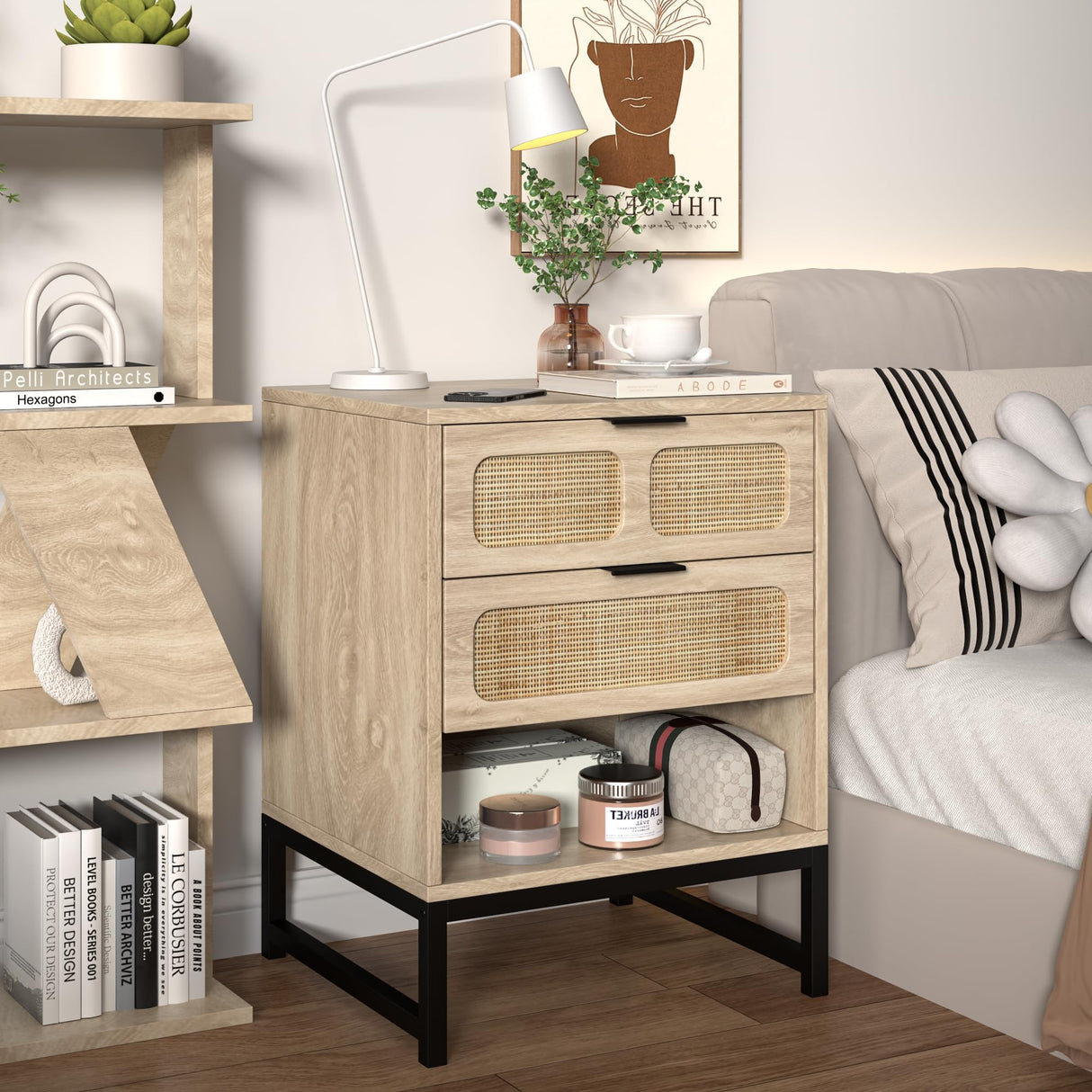 3 Piece Bedroom Set with 6 Drawer Dresser and Nightstand Sets Boho Bedroom