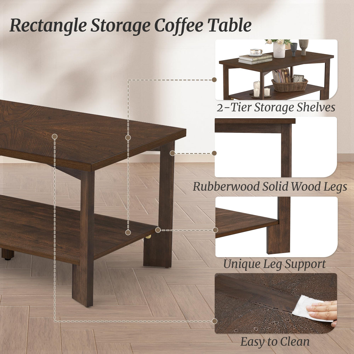 Rectangle Coffee Table, 39" Rectangle Rustic Modern Coffee Table, Sofa Table