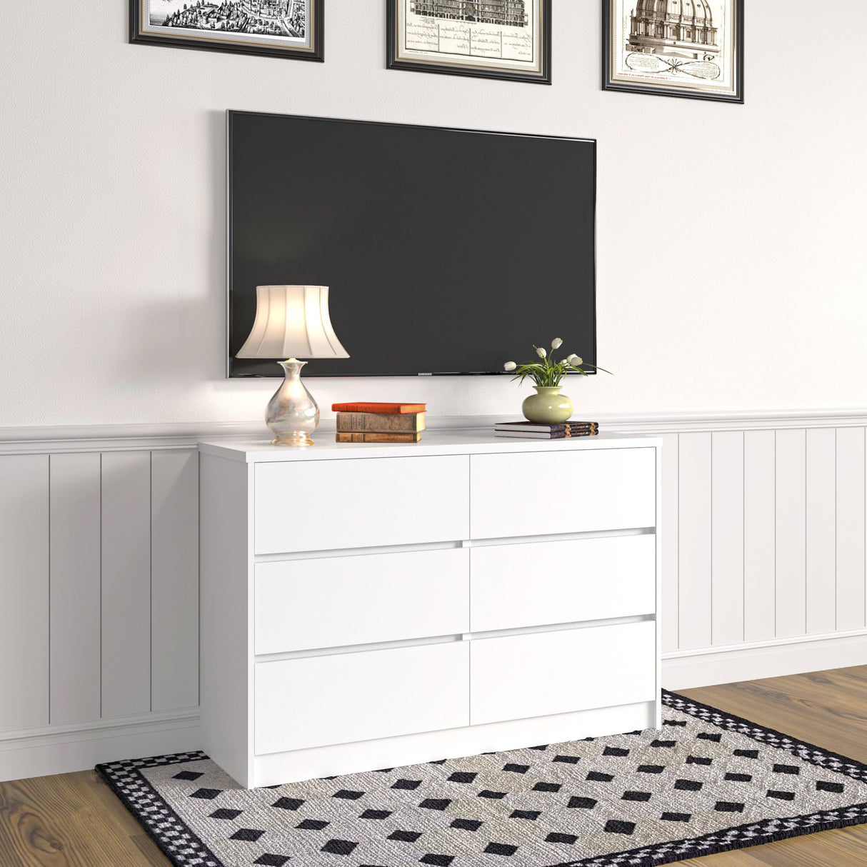 Modern White 6 Drawer Dresser for Bedroom, Living Room Chest of Drawers