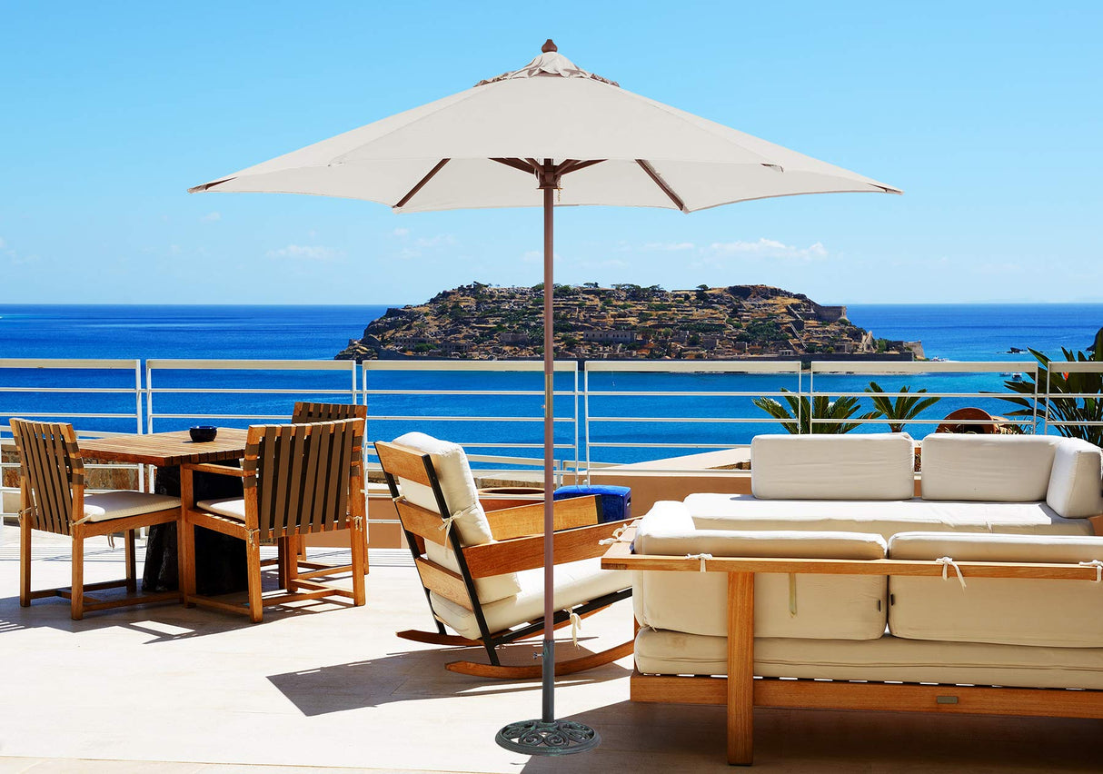 9 ft Wood Market Umbrella with Antique White Polyester Cover